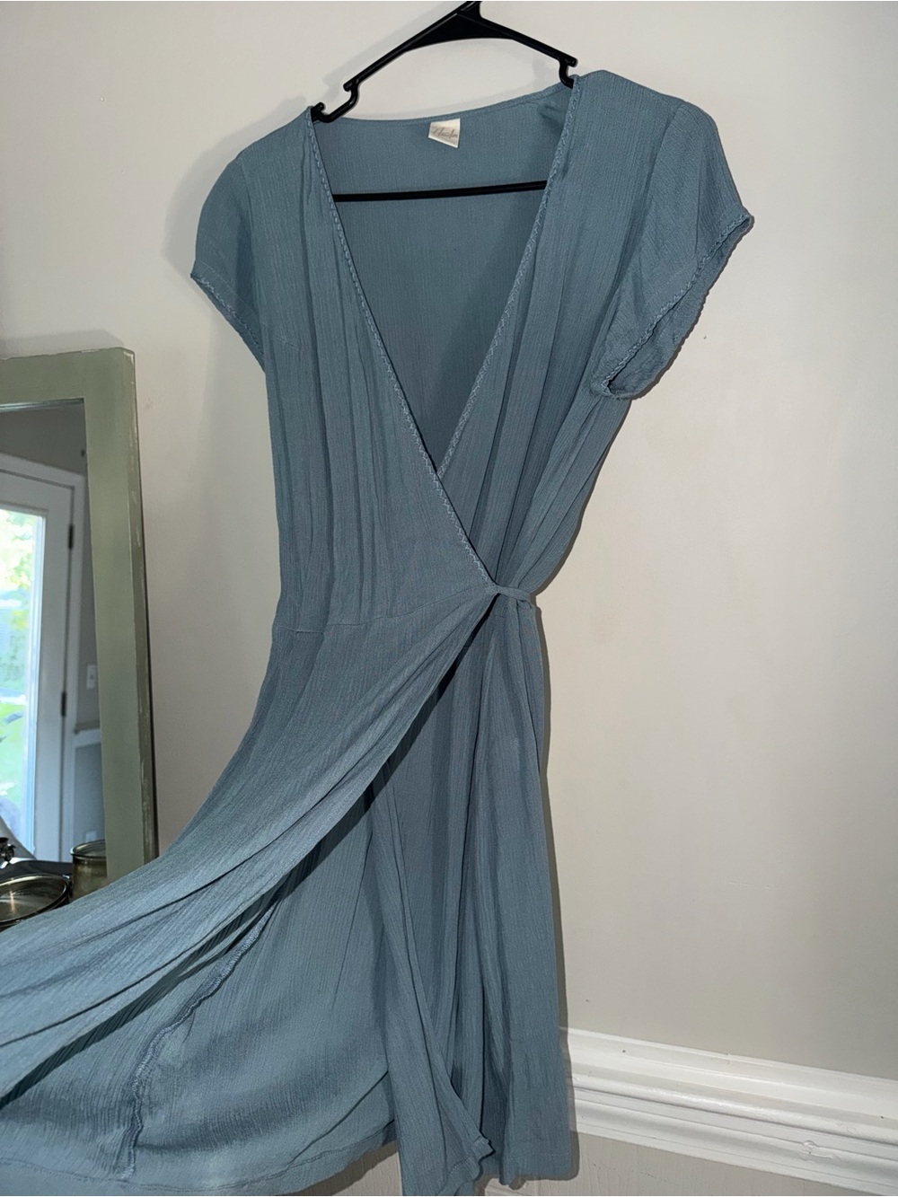 Soft Blue Short Sleeve Wrap Dress